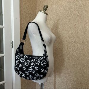 VTG Y2K 2000s Black & White Hippie Boho Peace Sign Shoulder Purse Bag Handbag